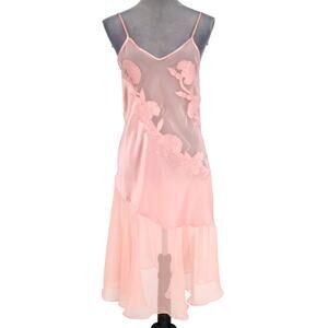 Victorias Secret Pink Nightgown Womens Medium Satin Sheer Chiffon Gown Vintage